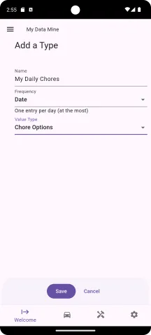 Add a daily chores data mine type