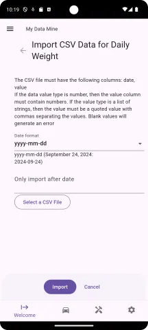 The import csv form