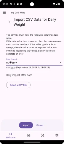 Importing weight data