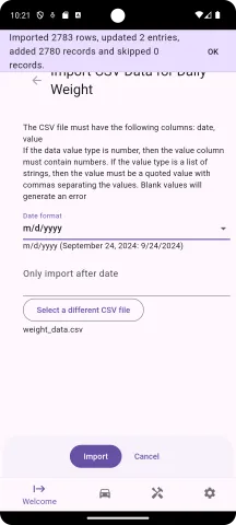 The import results