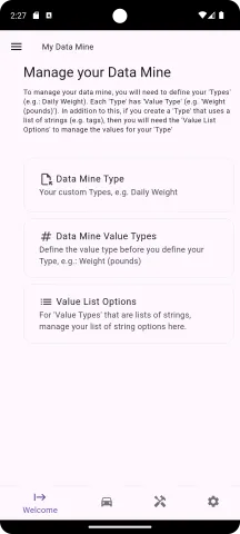 Data Mine Admin Menu