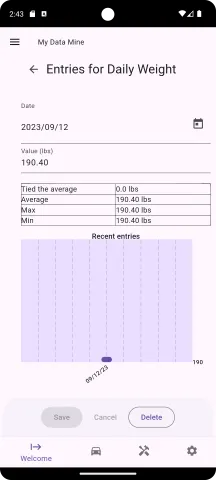 Daily weight edit screen