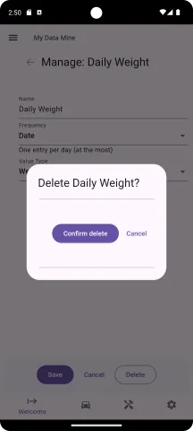 Confirm Deleting a Data Mine Type