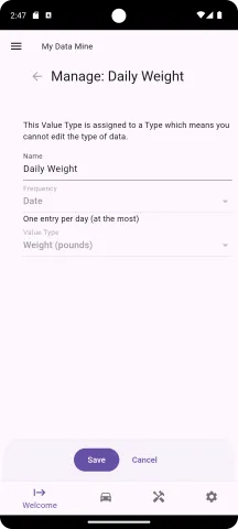 Editing daily weight with data collected