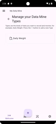 Data Mine Type Admin main screen