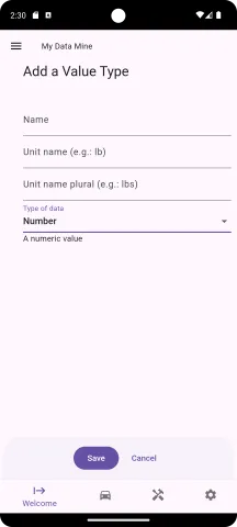 Add a new value type, blank form